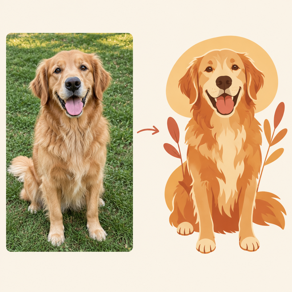 Vom Hundefoto zur gezeichneten Illustration für die Tasse