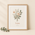 Geburtsblumen-Poster mit Name Lena im Eichenrahmen