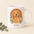 Tasse mit gezeichnetem Hundeporträt und Namen Bella