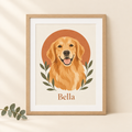 Haustier-Porträt Poster mit Golden Retriever Bella im Eichenrahmen