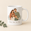 Familien-Tasse mit gezeichneter Familien-Illustration und Namen