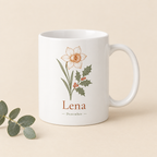 Geburtsblumen-Tasse mit Name Lena und Dezember-Blume