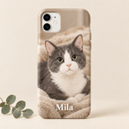 Handyhülle mit Originalfoto der Katze und Namen