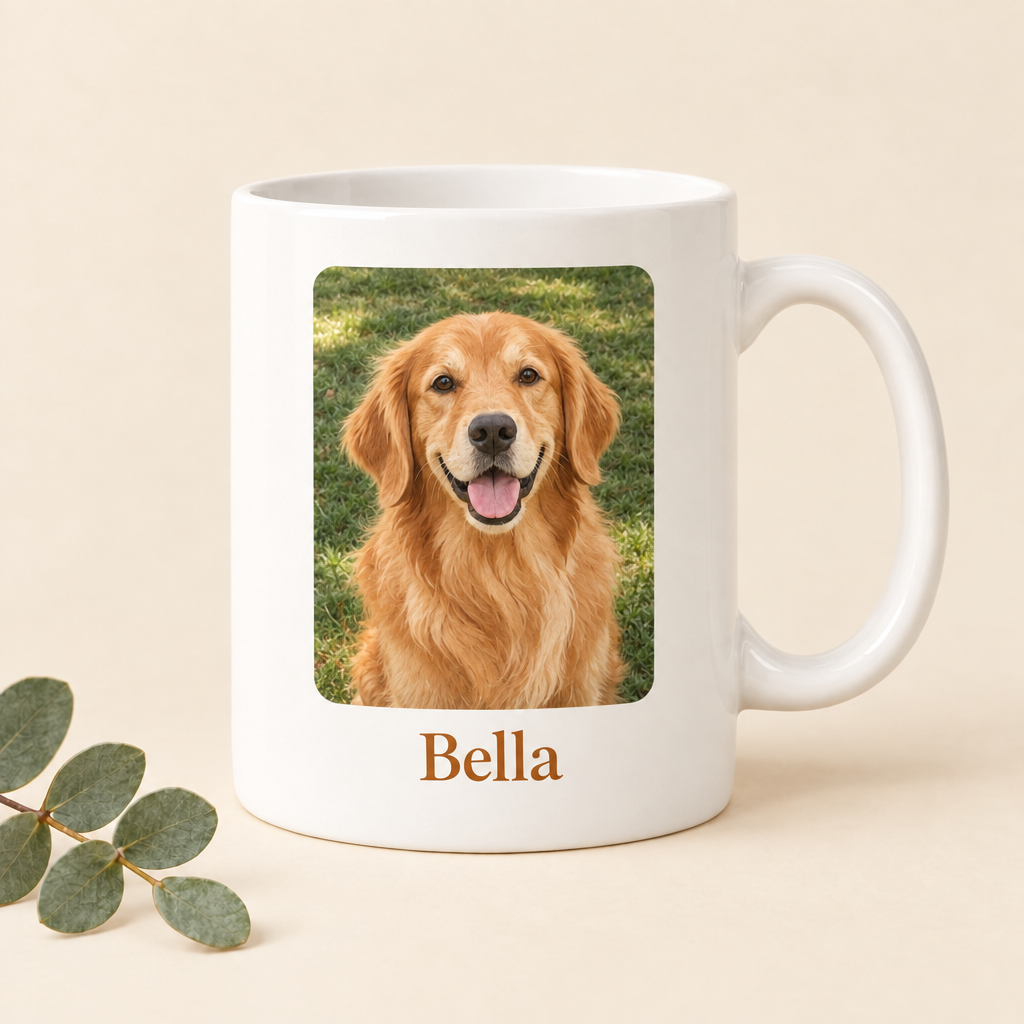 Tasse mit Originalfoto des Hundes und Namen