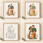 Familien-Poster in 4 Stilen: Flat, Aquarell, Linie und Cartoon
