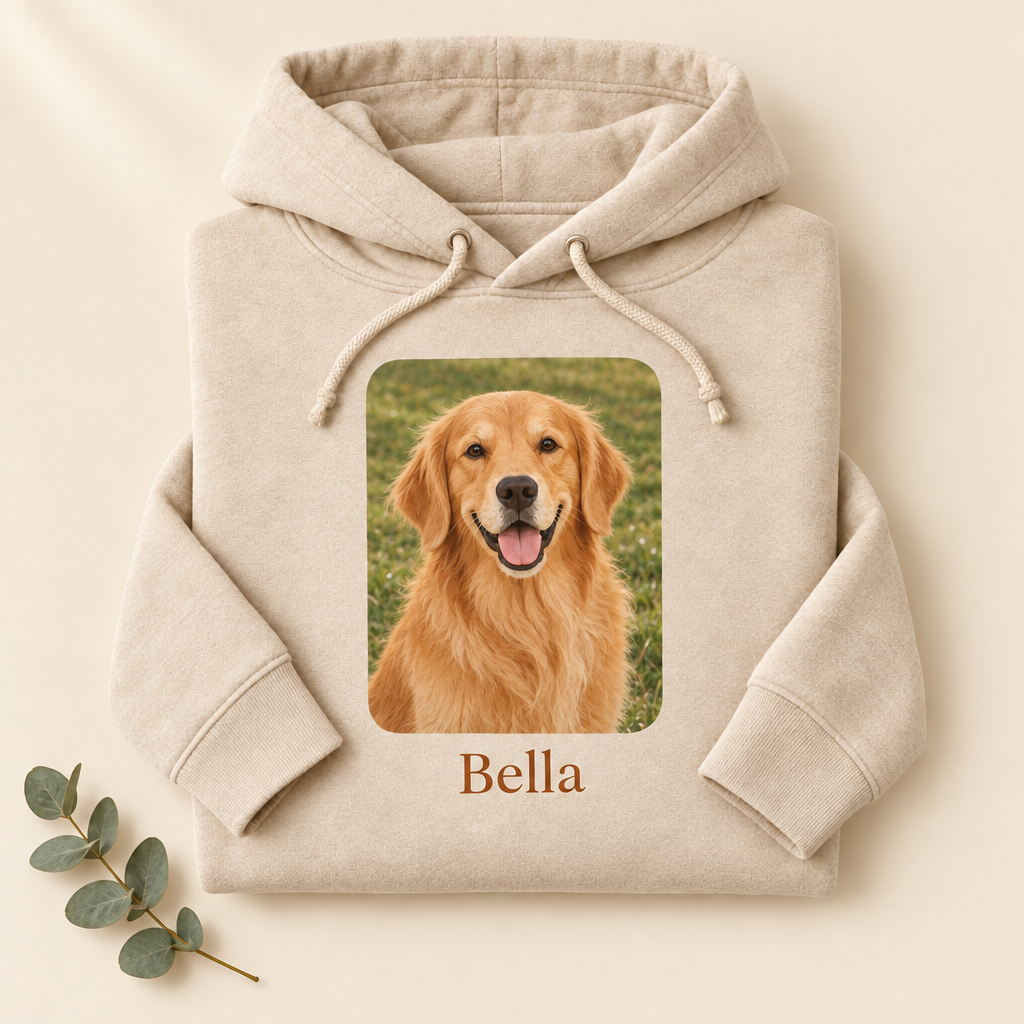 Hoodie mit Originalfoto des Hundes und Namen