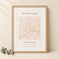 Poster Wo alles begann mit Stadtkarte Frankfurt, Koordinaten und Namen