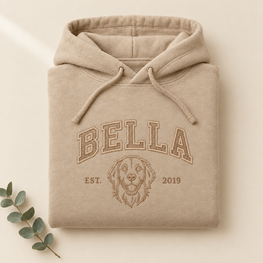 Haustier-Hoodie College in Sand mit Stickerei BELLA