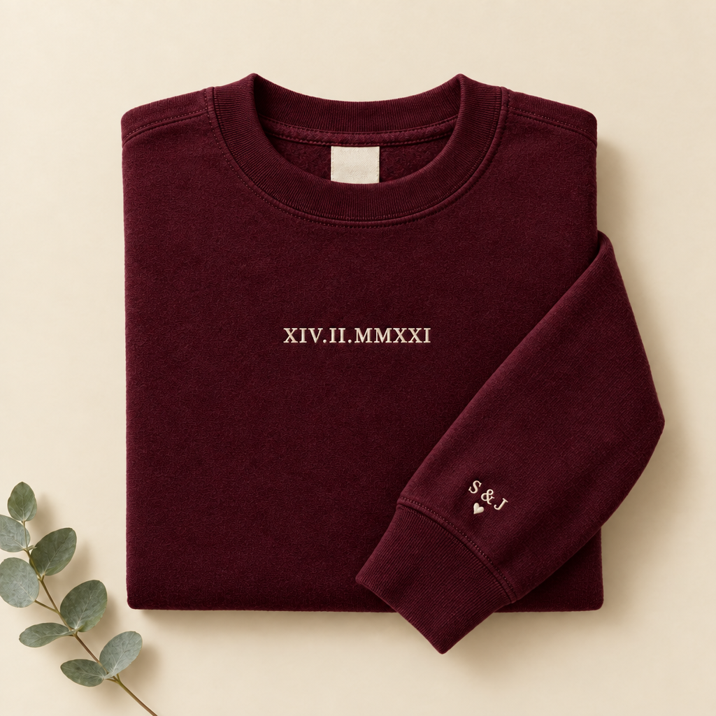Jahrestag-Pullover in Bordeaux mit römischem Datum