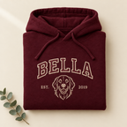 Haustier-Hoodie College in Bordeaux mit Stickerei BELLA