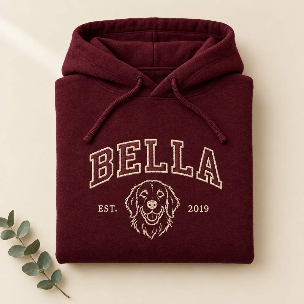 Haustier-Hoodie College in Bordeaux mit Stickerei BELLA